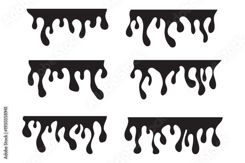 Black Liquid Drip Silhouette Set Paint Melt Dripping Effect Collection