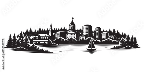 Tableau sur toile New Hampshire Skyline Silhouette, Vector Illustration, Isolated on White Backgro