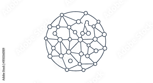 Abstract network of interconnected nodes and lines within a circle.