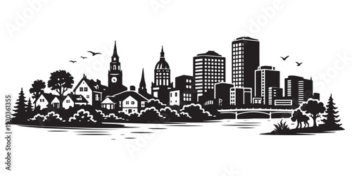 Bilde på lerret Connecticut Skyline Silhouette, Vector Illustration, Isolated on White Backgroun