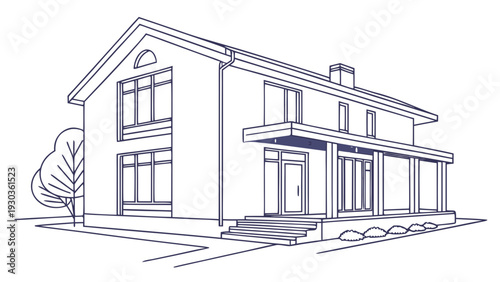 Modern two-story house with large porch and clean lines