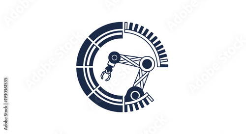 Abstract Robotic Arm Inside Circular Industrial Design.