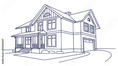 Modern two-story house with porch and garage