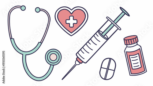 Medical tools and health symbols for healthcare concepts