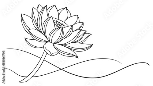 Elegant lotus flower in minimalist line art style