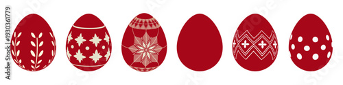 東欧風赤いイースターエッグ6個セット｜伝統装飾・正教会イメージのベクター素材