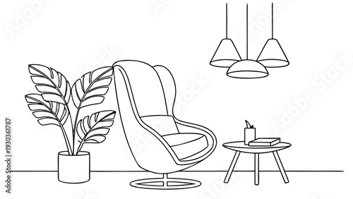 Modern living room interior with stylish chair and plant