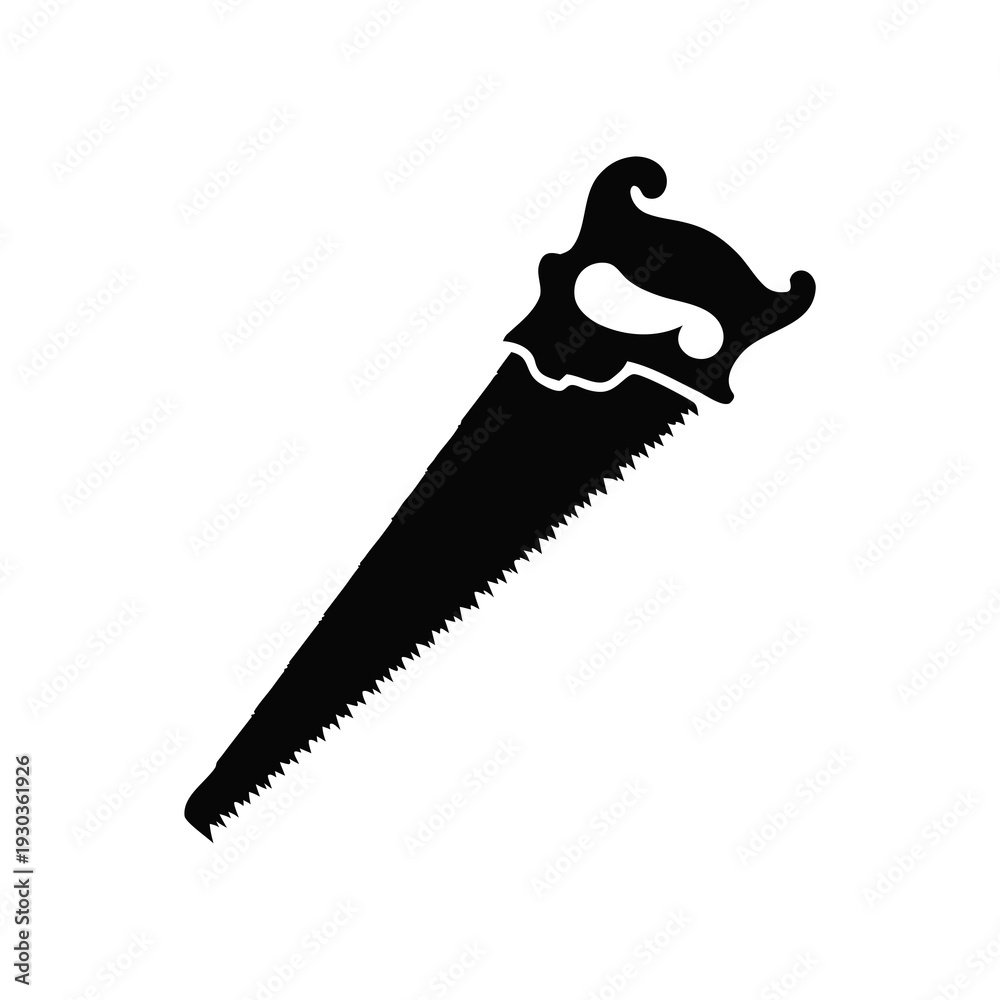 Obraz premium Flat solid black hand saw silhouette