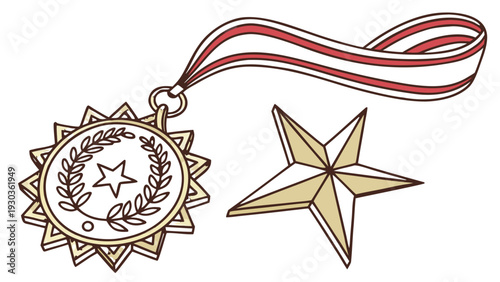 Shining star and medal icons symbolizing achievement and success