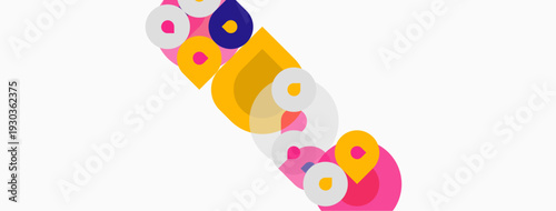 Abstract colorful overlapping circles create dynamic diagonal composition. Bright hues suggest playful energy, modern design.