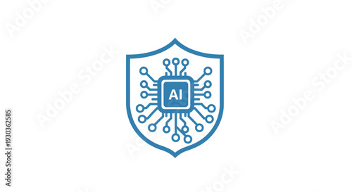 AI chip inside a shield symbolizing cybersecurity and artificial intelligence protection.