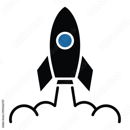 Minimalist rocket launch icon with blue payload