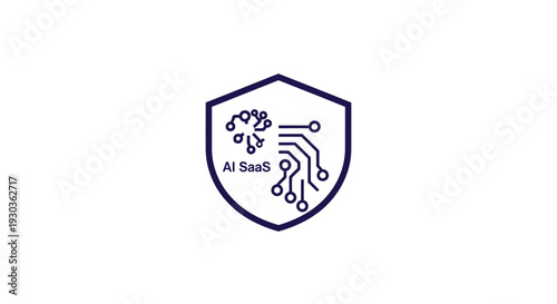 AI SaaS Shield with Circuit Board and Neural Network Icon.