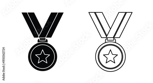 Two medal icons one filled and one outlined featuring a star