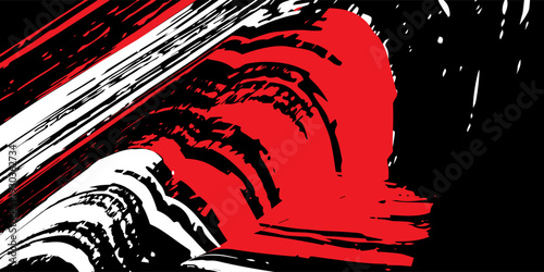 Car stickers with red and black white brush stroke pattern, abstract banner, sporty lines, red and black white color combination, brush stroke pattern, grunge design.