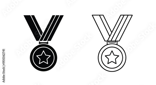 Two medal icons one filled and one outlined with a star