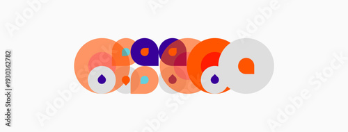 Colorful circles overlap, creating abstract pattern. Shapes vary sizes, hues. Design feels playful, modern.