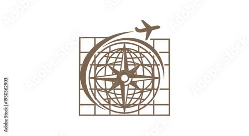 Airplane Flying Over Globe Compass Symbolizing Travel and Navigation.