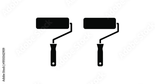 Two black paint rollers displayed on a white background simple graphic