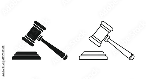 Two gavel illustrations one black one white signifying law and justice