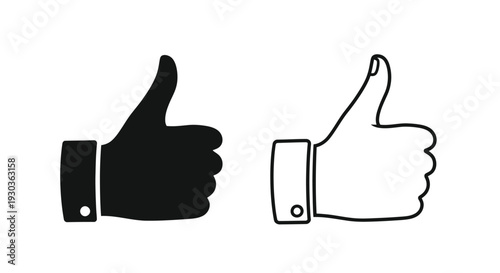 Two hand gestures a solid thumbs up and an outlined thumbs up