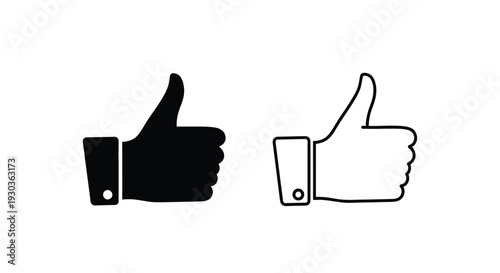 Two thumbs up icons one black one white on a white background