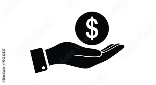 A black silhouette of a hand holding a white dollar sign