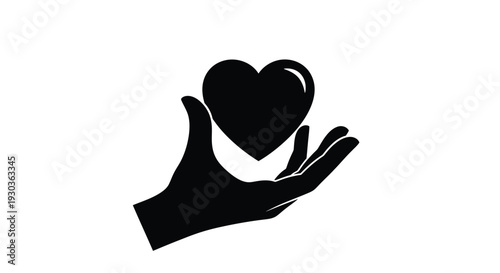 A black silhouette of a hand gently holding a heart shape