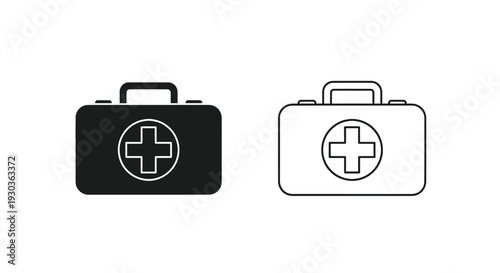 First aid kit icon set black and white versions displayed