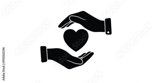 Black silhouette of hands cradling a heart shape symbolizing care