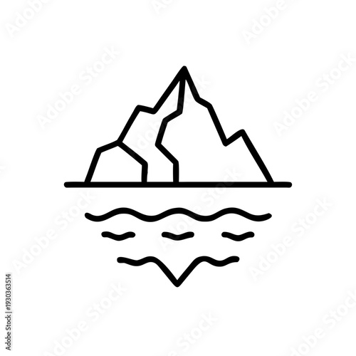 Line art of iceberg floating on ocean waves  
