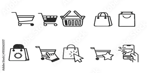 A versatile set of shopping cart and basket icons for e-commerce websites and retail business labels