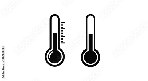 Two black thermometers with differing liquid levels isolated on a white background