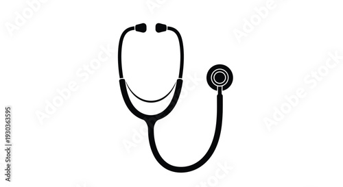 Simple black silhouette of a medical stethoscope on a white background