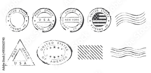 Set of US postal stamps. Post office stamp.