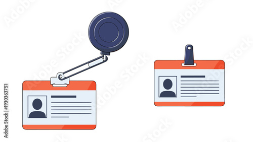 Professional identification badges with a photo and information featuring both a metal clip and an retractable reel.