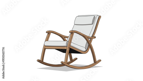 Modern wooden rocking chair with comfortable white cushions and minimalist design features depicted in a clean vector illustration style.