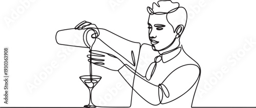 line art of bartender makes a cocktail Vector eps.one line vector illustration with out Background