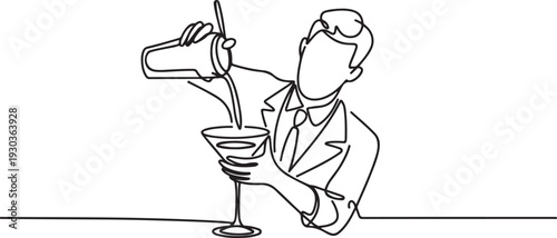 line art of bartender makes a cocktail Vector eps.one line vector illustration with out Background