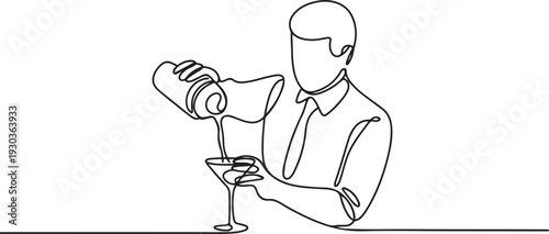 line art of bartender makes a cocktail Vector eps.one line vector illustration with out Background