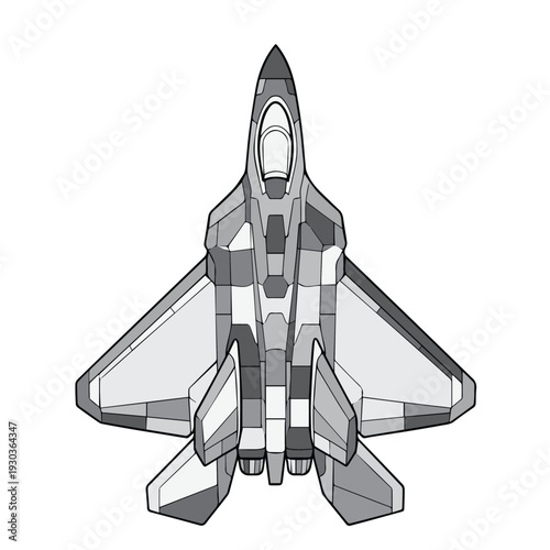 A dynamic vector illustration of a gray fighter jet with abstract gradient patterns blending smoothly across its sleek body.
