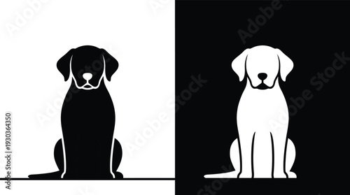 Illustration of a dog sitting in front of a split background displaying contrasting silhouettes from different viewpoints
