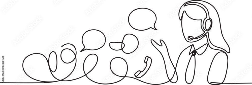 Fototapeta premium Continuous one line drawing customer support service concept.one line vector illustration with out Background