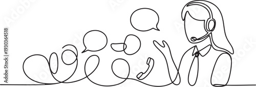 Continuous one line drawing customer support service concept.one line vector illustration with out Background