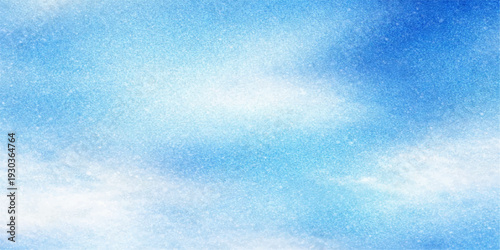 A textured blue grunge paper backdrop features a light winter pattern of ice crystals and snowflakes, mimicking a cold, vintage sky filled with bright clouds