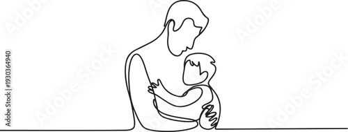 Fathers day line art style vector illustration, father and son line art.one line vector illustration with out Background