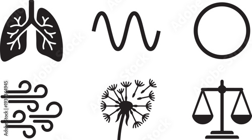 Breathwork, Pranayama Meditation and Respiratory Wellness Abstract Silhouette Icon Set Vector Illustration