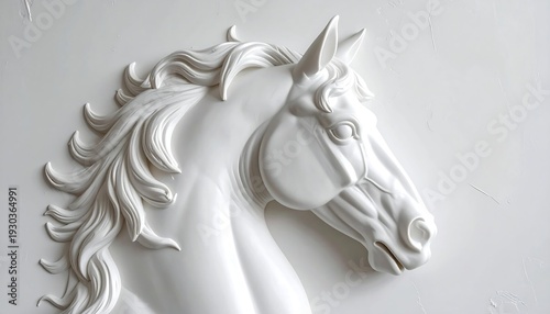 Elegant White Horse Relief Sculpture - A Study in Texture and Form.