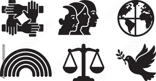 Diversity and Inclusion, Social Equality and Global Community Unity Silhouette Icon Set Vector Illustration