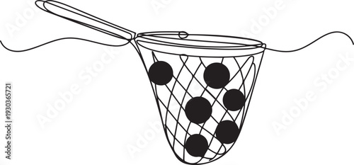 continuous line net with dollar coins.single line catching dollar coins with trap net.one line vector illustration with out Background